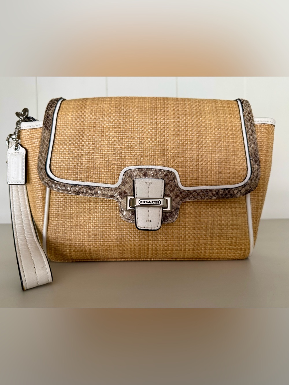 Coach Taylor City Natural Straw Python Leather Clutch Wristlet (Style F50929)